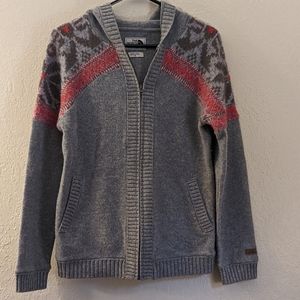 North Face medium women's hooded zipper sweater apres ski grey/gray and pink